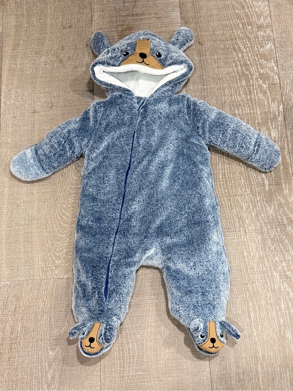 Koalababy - Plush Bear Hooded Footie - Gray Blue - 3-6 months